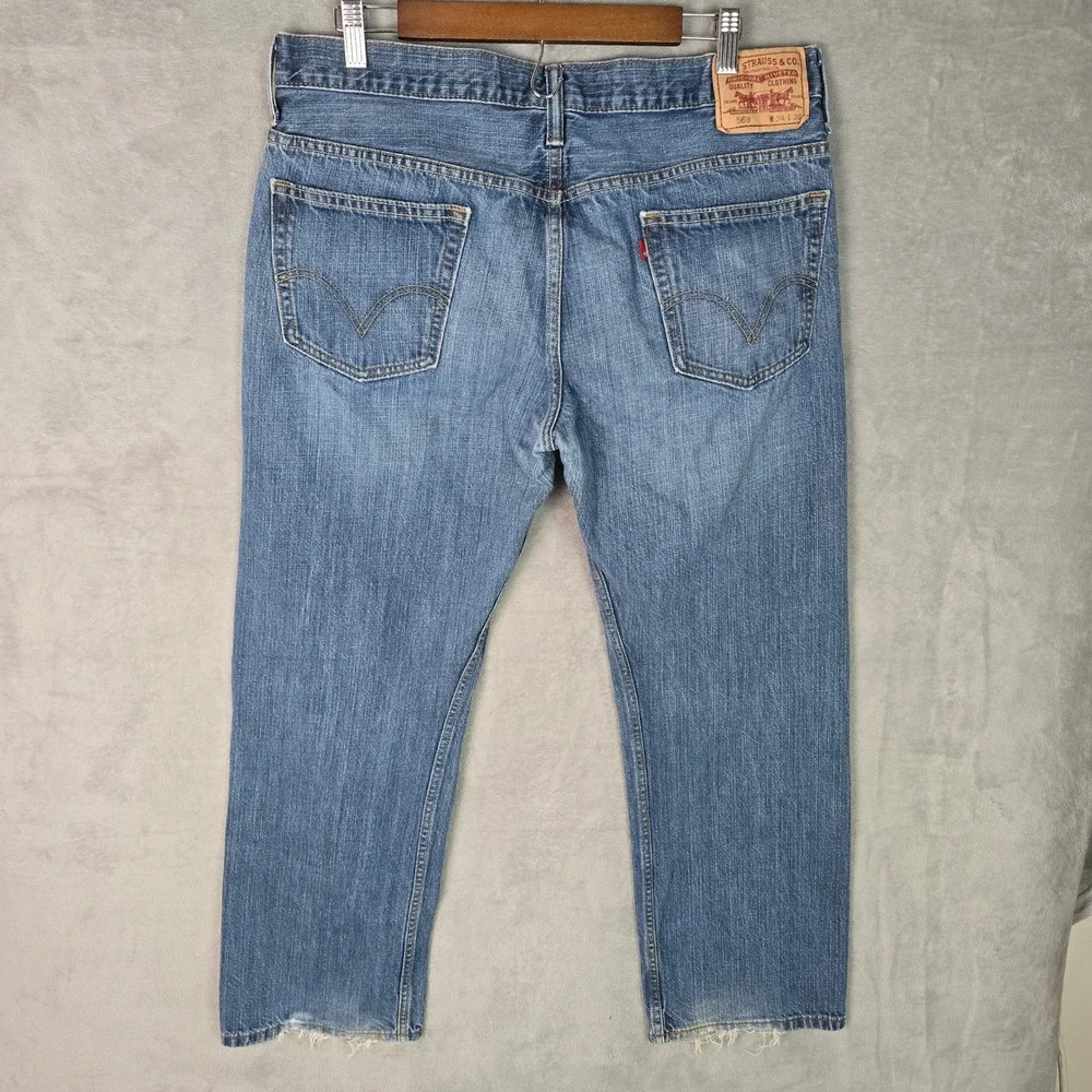 Y2K Levis 569 Loose Straight Jeans Mens 34x30 Blue Medium Wash Denim 100% Cotton